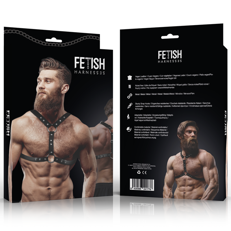 Harnais de Poitrine Homme Éco-Cuir Double Support Clous Ajustable - Fetish Submissive