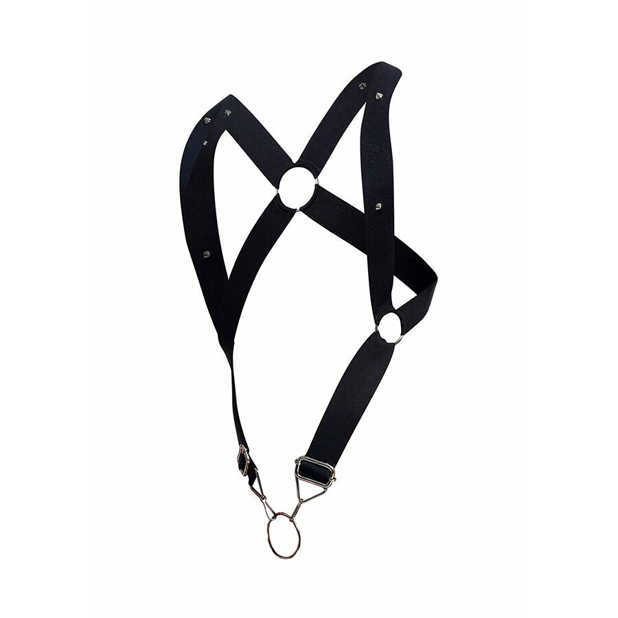 Harnais Dorsal Croisé Dngeon Microfibre Élastique Anneaux Métal Taille Unique - Mob