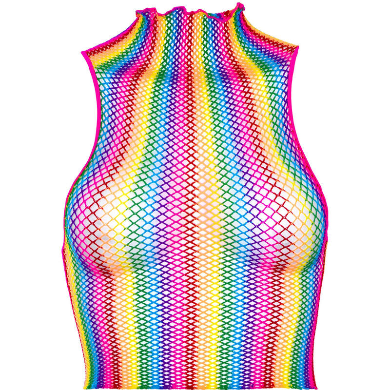 Haut Court Filet Arc-en-Ciel Rainbow Net Col Roulé Taille Unique - Leg Avenue