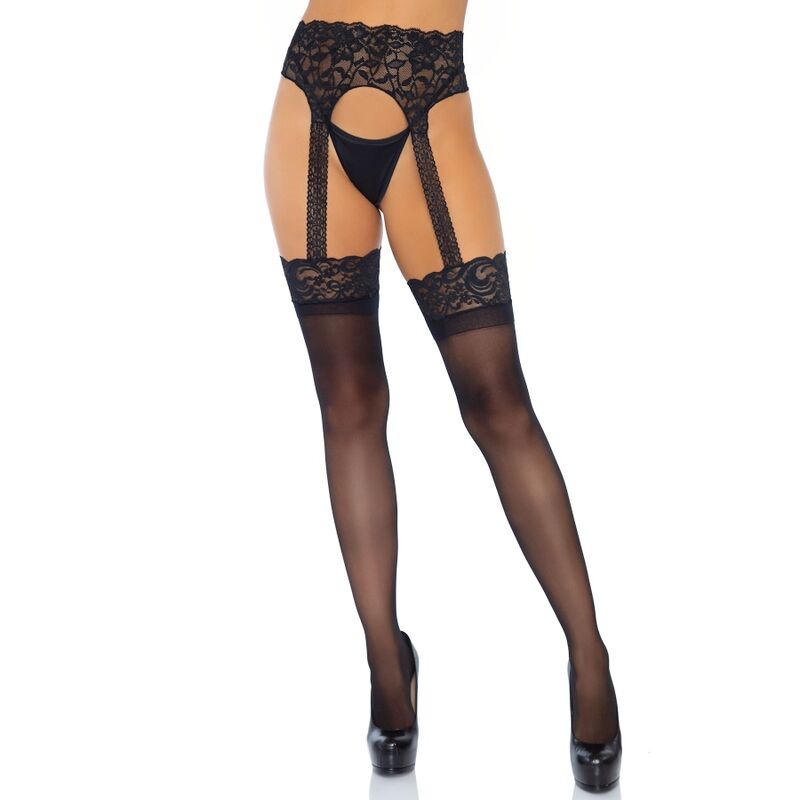 Bas Jarretelles Opaques Dentelle Taille Haute Taille Unique - Leg Avenue