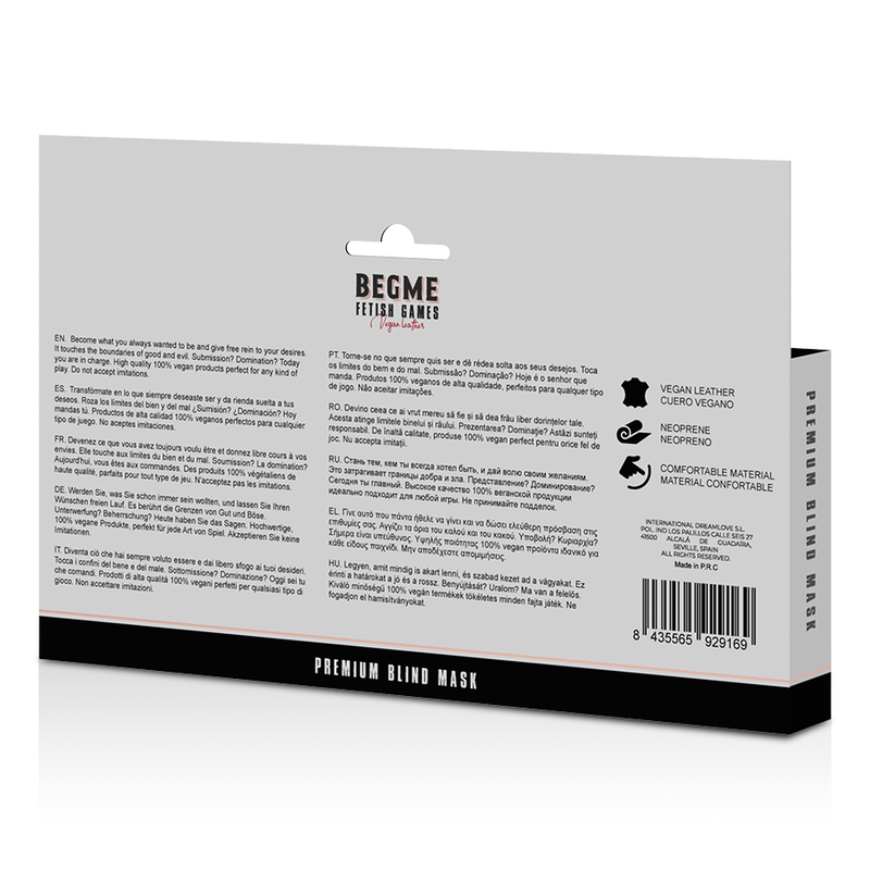 Masque Bandeau BDSM Premium Doublure Néoprène Réglable - Begme