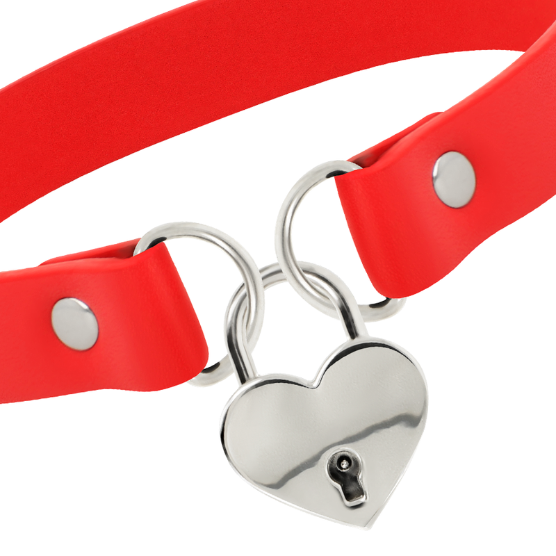 Collier BDSM Cuir Vegan Pendentif Cœur avec Clé - Coquette