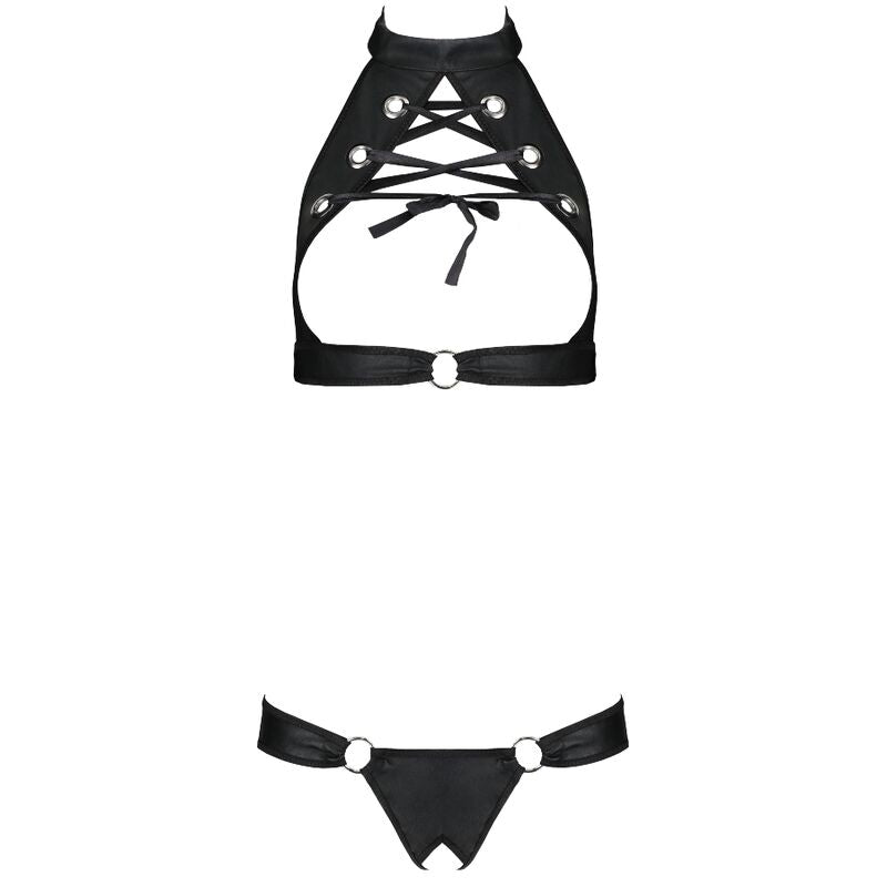 Ensemble Lingerie Malwia Cuir Écologique Soutien-Gorge Ouvert et String - Passion Woman