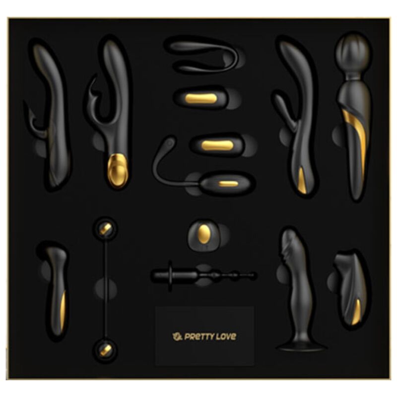 Coffret Luxe Queen Black & Gold 12 Sextoys Plaqué Or - Pretty Love