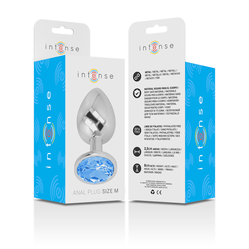 Plug Anal Bijou Métal Bleu Brillant Taille M 8 cm - Intense