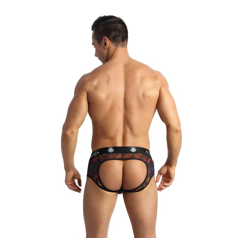 Homme de dos en jockstrap Bikini Chill Anais Men à imprimé palmiers et fesses nues