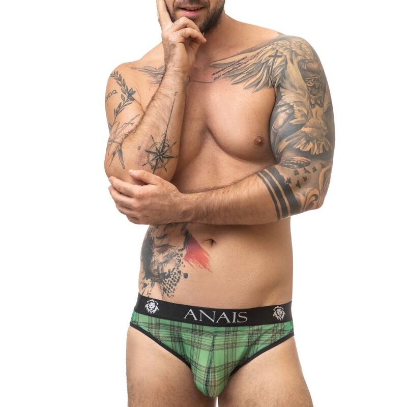 Slip Magic Lingerie Masculine Lycra Carreaux Verts et Noirs - Anais Men