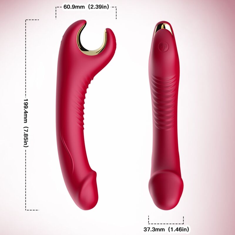 Gode vibrant Prince Armony rouge avec cotes de 199,4 mm et 37,3 mm