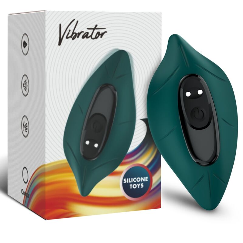 Stimulateur clitoridien feuille vert Armony posé devant sa boîte Vibrator