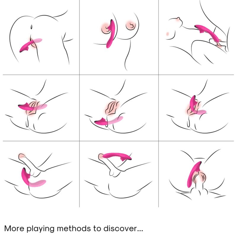 Illustrations des usages de l'aspirateur Dudu fuchsia sur le clitoris et sur le corps