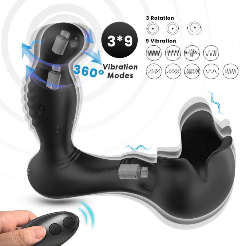 Stimulateur prostatique Armony noir, tête rotative, 9 modes et télécommande en main