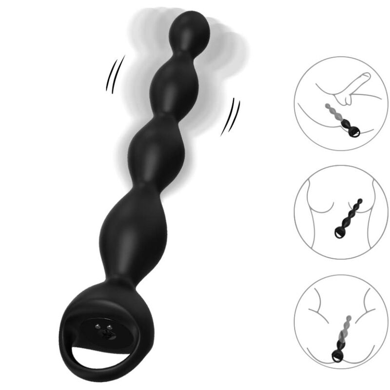 Chapelet anal vibrant Armony noir en vibration, anneau de préhension et boutons visibles