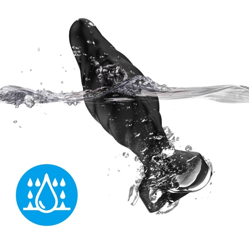 Plug anal vibrant torsadé Armony plongé dans l'eau, pictogramme de résistance à l'eau