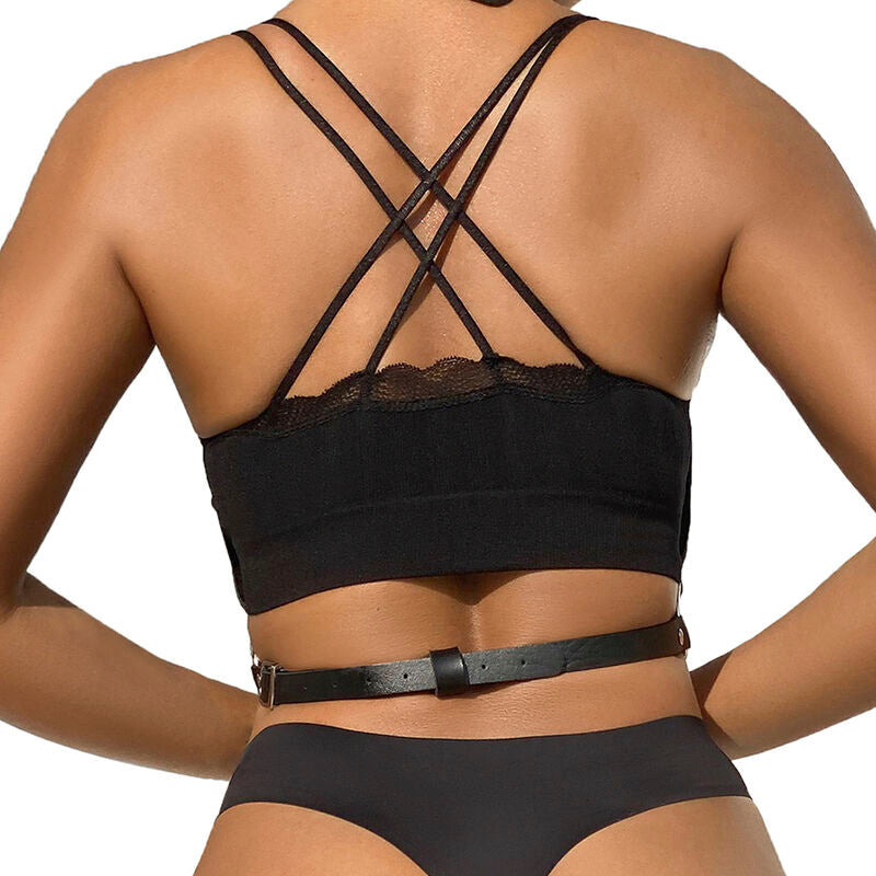 Harnais Poitrine BDSM Cuir Noir Détail Chaînes Taille Unique - Subblime
