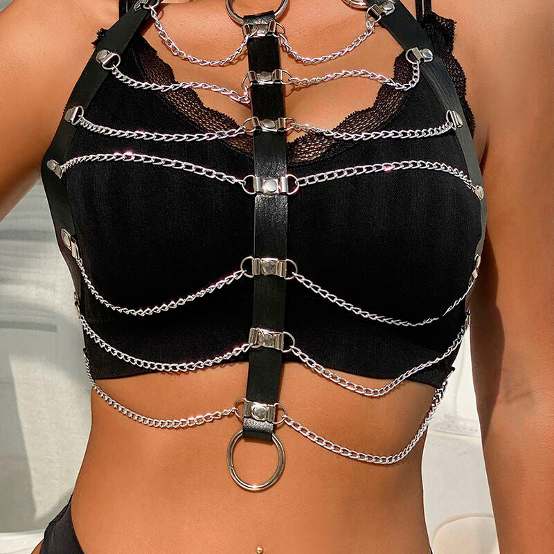 Harnais Poitrine BDSM Cuir Noir Détail Chaînes Taille Unique - Subblime