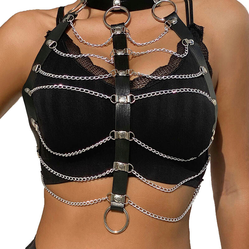 Harnais Poitrine BDSM Cuir Noir Détail Chaînes Taille Unique - Subblime