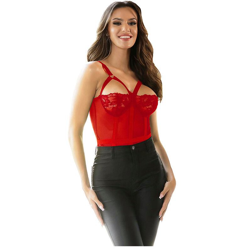 Body Teddy Dentelle Jarretière Détail Poitrine Rouge L/XL - Subblime