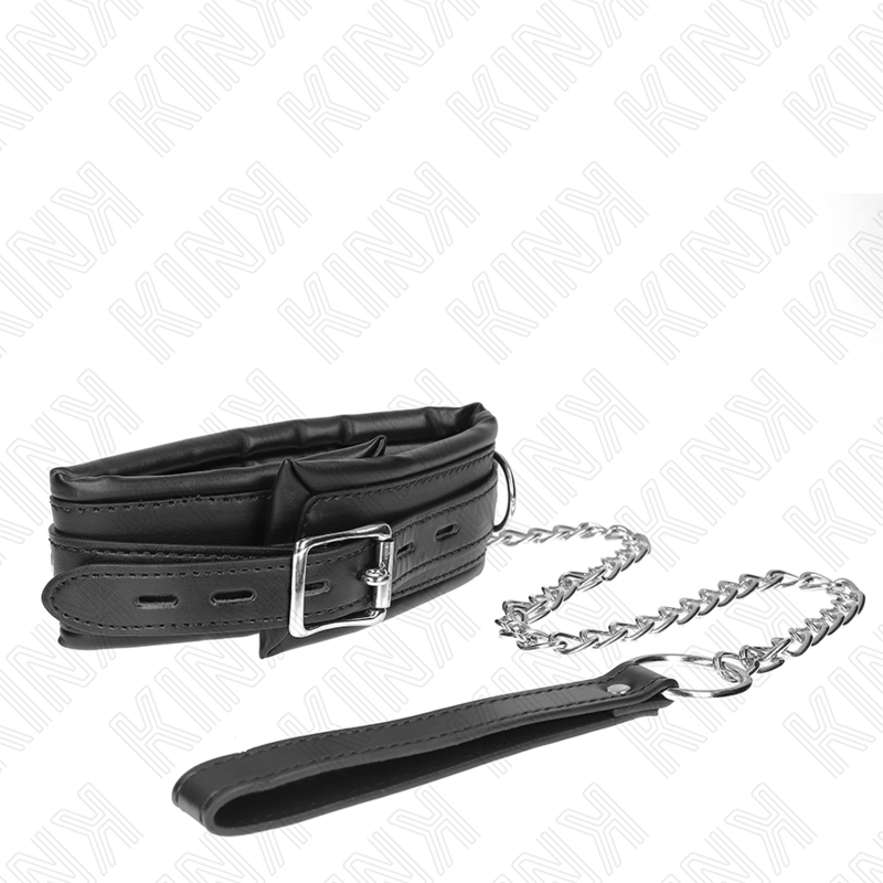Collier BDSM Lourd Cuir Laisse de 65 cm Réglable - Kink