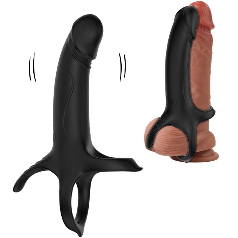 Cockring vibrant Armony à côté d'un gode chair montrant la mise en place