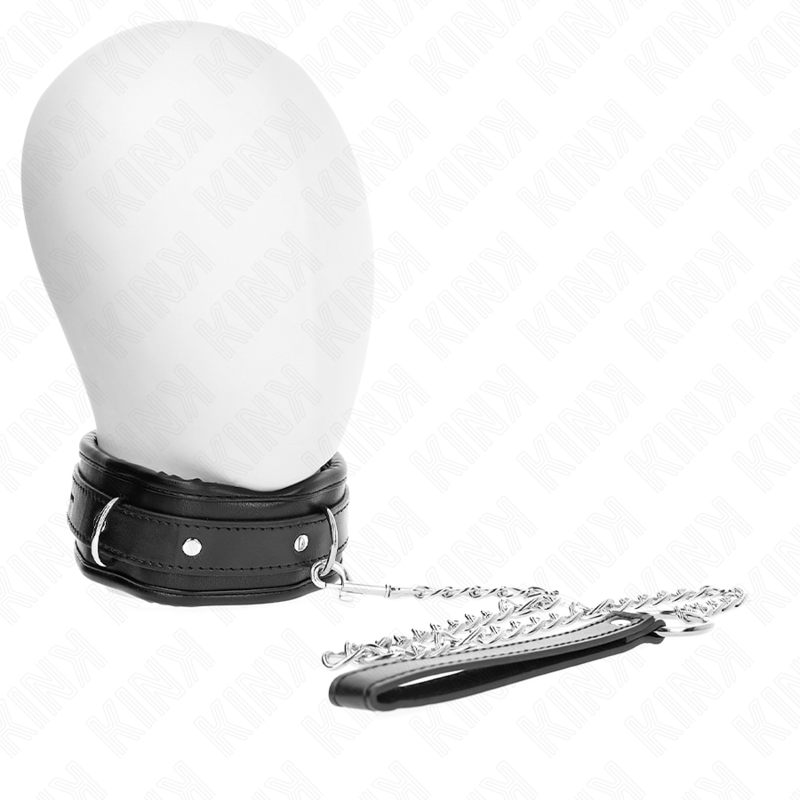 Collier BDSM Lourd Cuir Laisse de 65 cm Réglable - Kink