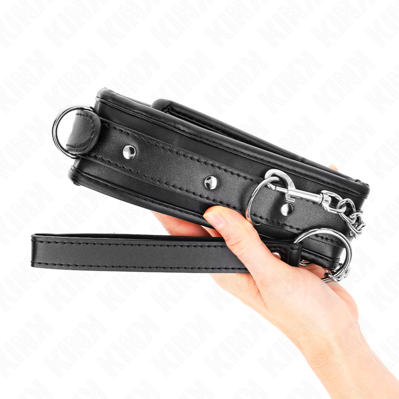 Collier BDSM Lourd Cuir Laisse de 65 cm Réglable - Kink