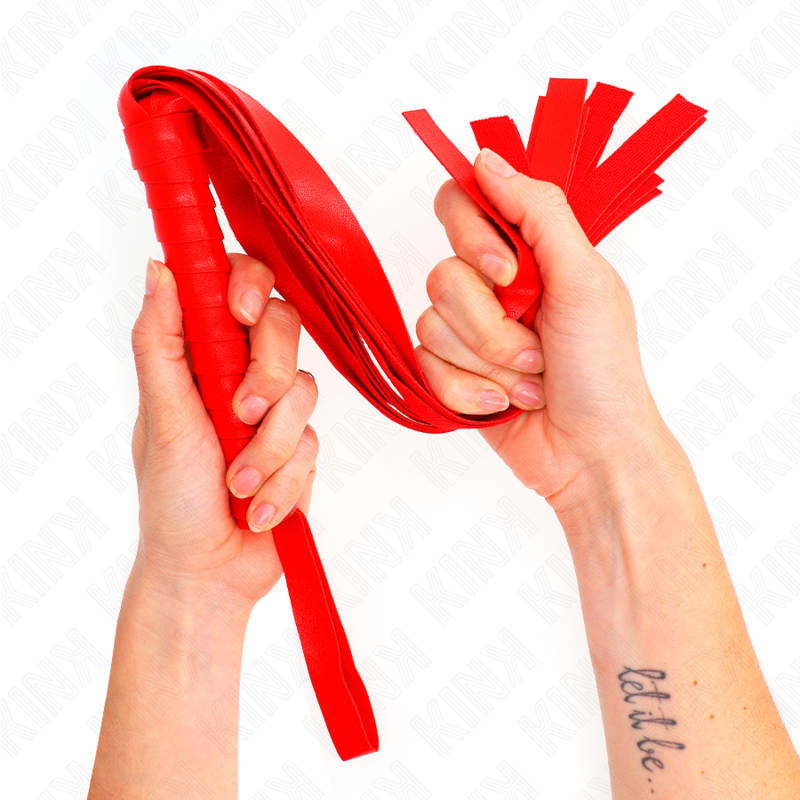Fouet BDSM Queue Large Cuir et PVC Manche Bois 48,5 cm - Kink