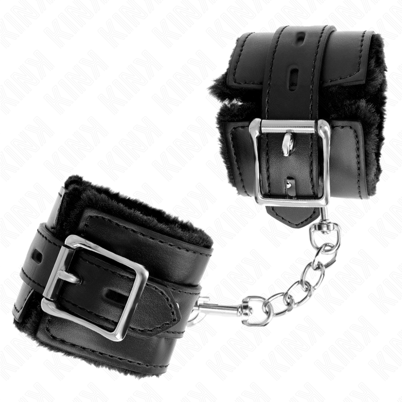 Menottes BDSM Kink Doublées Fourrure - Trous Carrés Réglables
