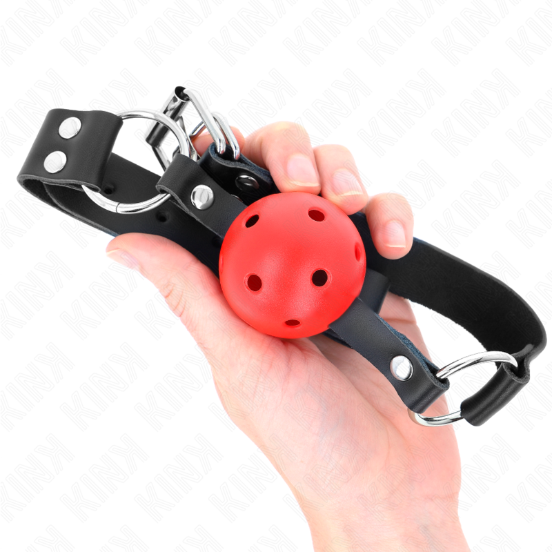 Bâillon Ball Gag Respirant 4 cm Double Rivet Ajustable - Kink