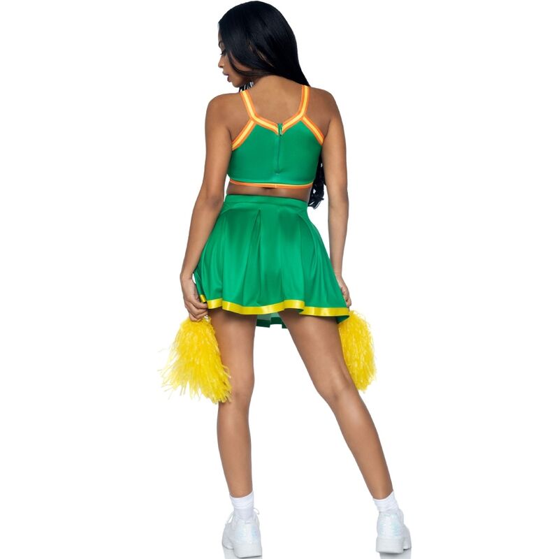 Costume Pom-Pom Girl Sexy Vert - Crop Top Jupe Plissée Pompons - Leg Avenue