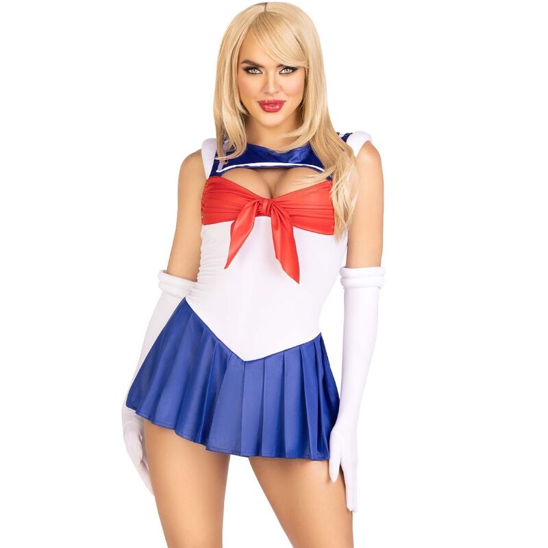 Costume Sexy Marin 3 Pièces Body Jupe Plissée Gants Taille M - Leg Avenue