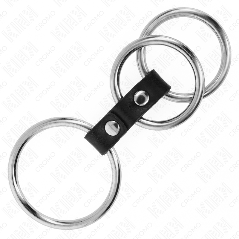 Cockring Triple Métal 3 Tailles Sangles Cuir Ajustables - Kink