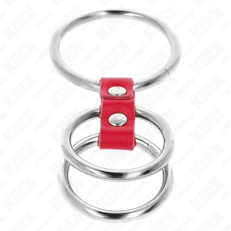 Cockring Triple Métal 3 Tailles Sangles Cuir Ajustables - Kink