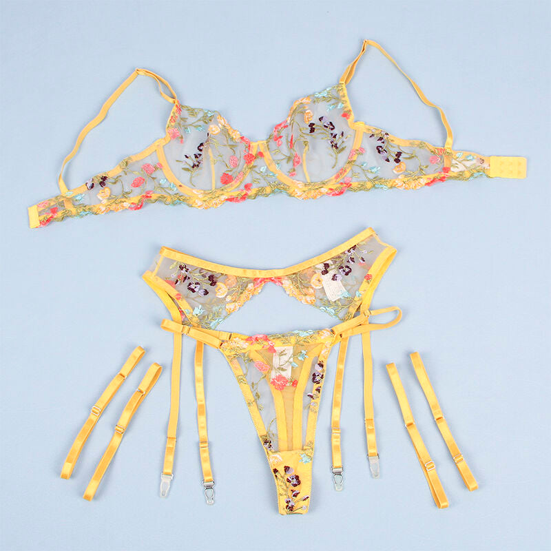 Ensemble Lingerie 3 Pièces Imprimé Soutien-Gorge String Porte-Jarretelles - Subblime
