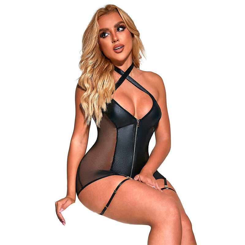 Robe Sexy Maille Transparente Empiècements Similicuir - Subblime