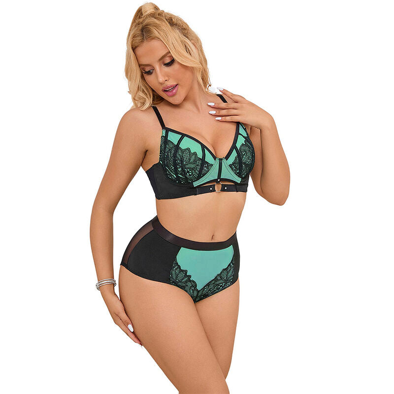Ensemble Lingerie Soutien-Gorge Zippé String Cuir Verni Résille - Subblime