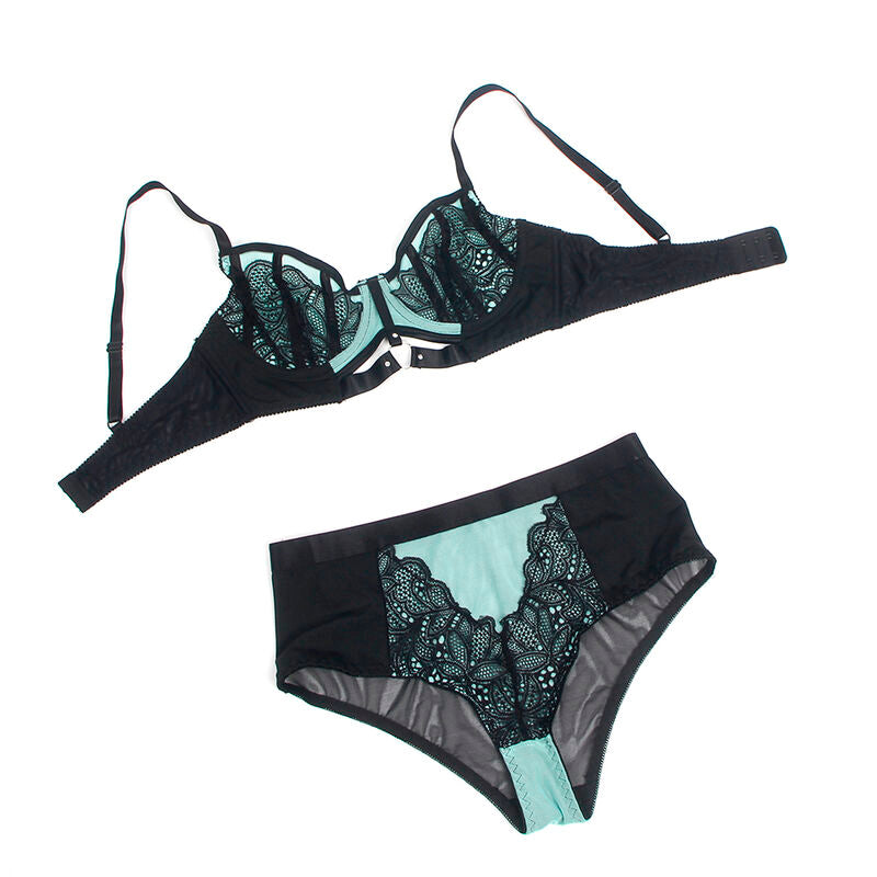 Ensemble Lingerie Soutien-Gorge Zippé String Cuir Verni Résille - Subblime