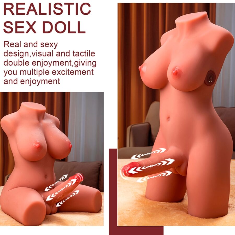 XISE - MIAH LADY BOY TORSE FÉMININ AVEC GODEMICHET VIBRANT ET À POUSSER 55 CM