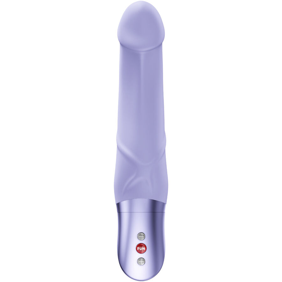 Vibromasseur Mr. Boss violet de Fun Factory vu de profil, poignée métallisée