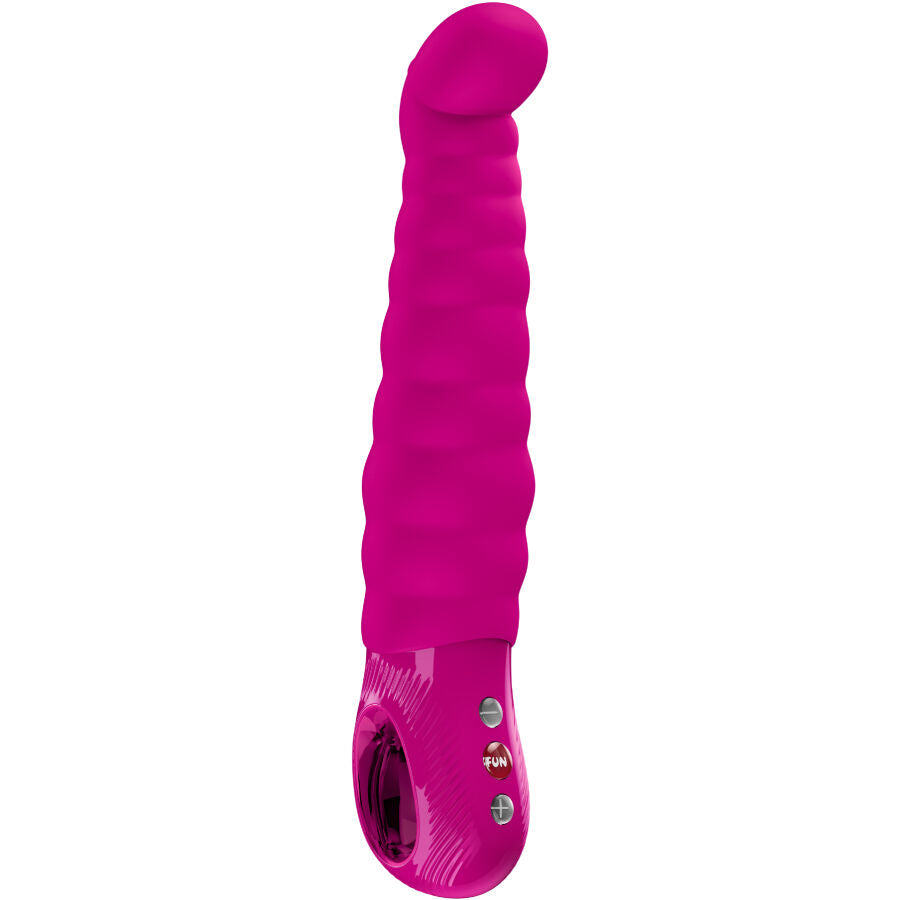 Vibromasseur point G Patchy Paul rose de Fun Factory vu de face, tige nervurée