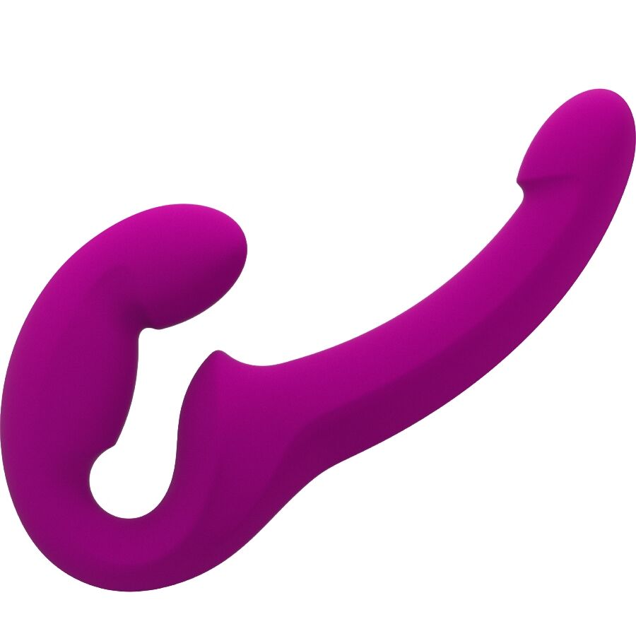 Double gode strapless Share Lite Fun Factory violet vu de profil sur fond blanc