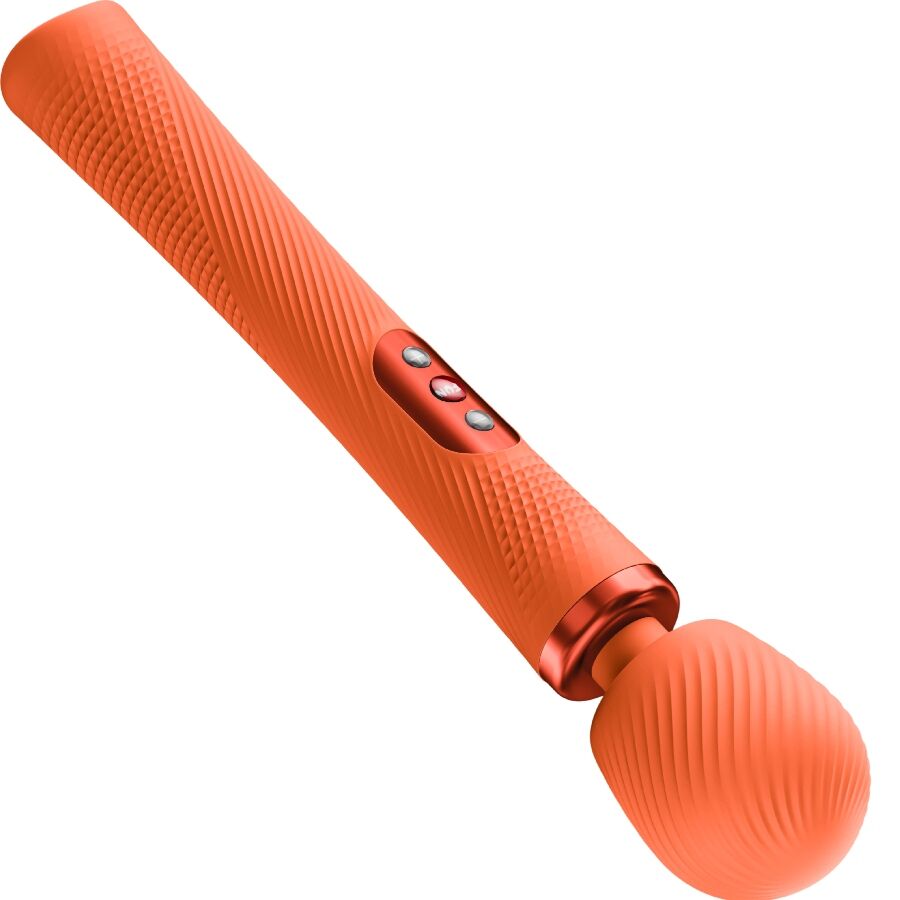 Wand VIM orange de Fun Factory couché en diagonale, poignée finement texturée
