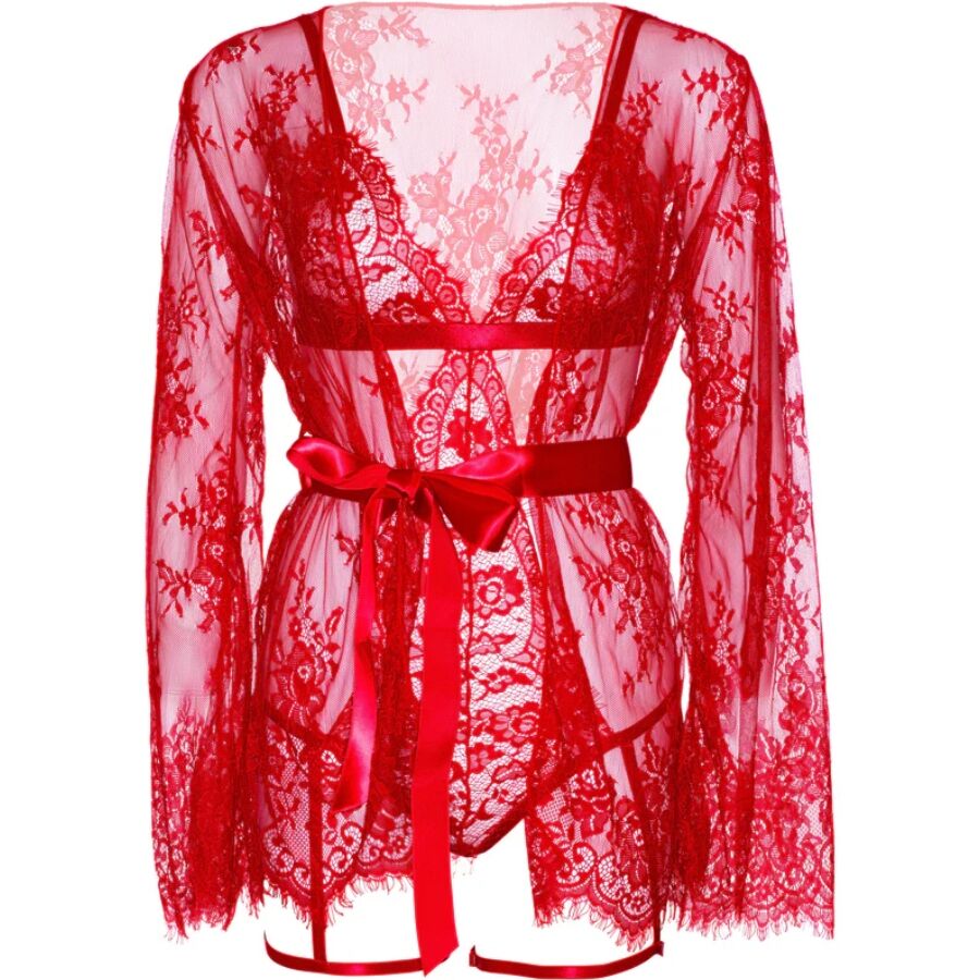 Ensemble Lingerie Peignoir et Porte-Jarretelles Rouge 2 Tailles - Leg Avenue
