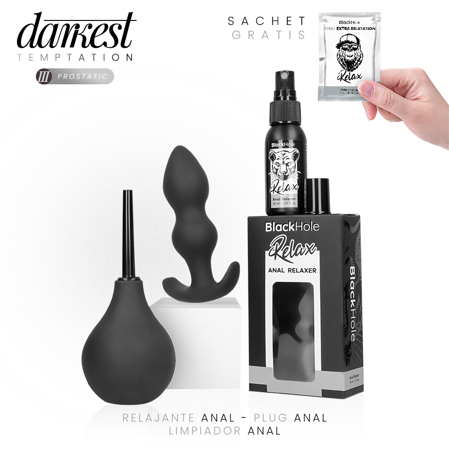 Kit Plaisir Prostatique Dreamkit Plug Nettoyant Gel Relaxant 4 Pièces - Darkest Temptation
