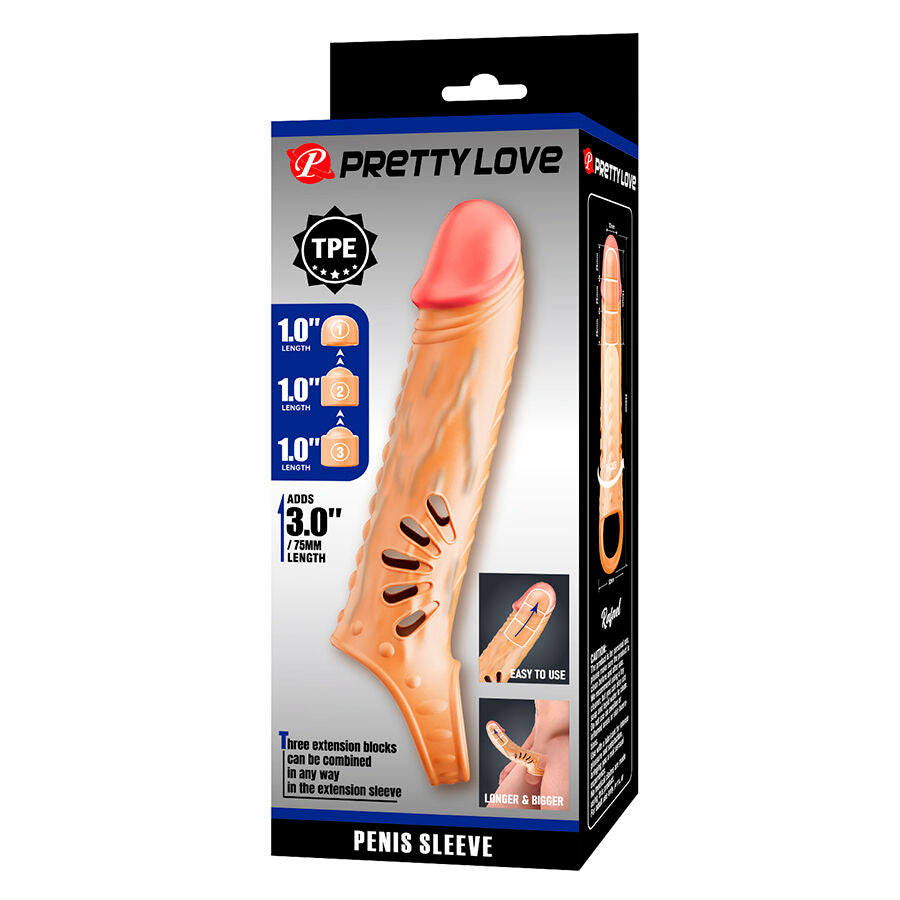 Gaine à Pénis Extensible 3 Rallonges Texturée +7,5 cm - Pretty Love