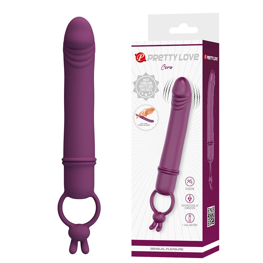 Vibromasseur Forme Pénis Cora Anneau de Maintien 10 Modes Étanche - Pretty Love