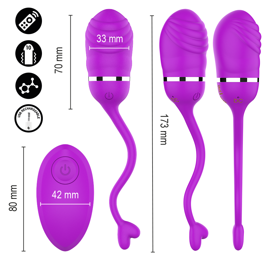 Cotes de l'œuf vibrant Sookie Intense violet et de sa télécommande 80 x 42 mm