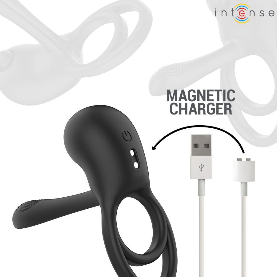 Branchement du chargeur magnétique USB sur le cockring vibrant Spike d'Intense