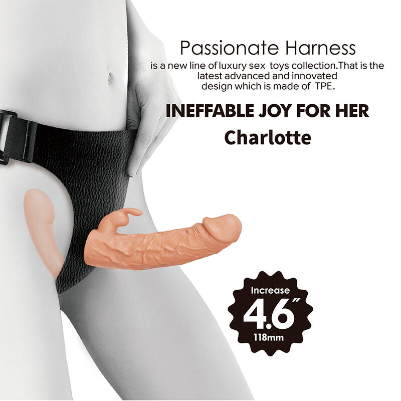 Visuel Baile Passionate Harness Charlotte porté, gode chair et partie interne