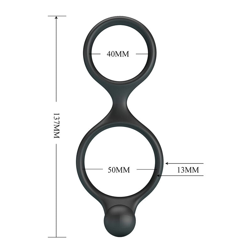 Cotes du cockring Florian : 137 mm de long, anneaux de 40 mm et 50 mm