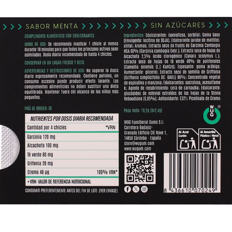 Chewing-Gum Minceur Wug Slim Gum Sans Sucre Menthe 8 Pièces